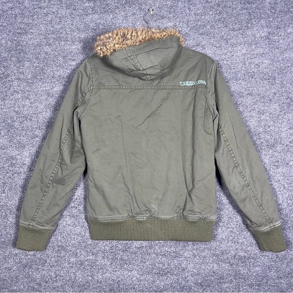 Fox Women’s Junior Large Green Military Style Faux Fur Hooded Jacket 90s Y2K - Picture 2 of 14